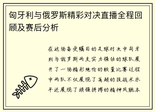 匈牙利与俄罗斯精彩对决直播全程回顾及赛后分析