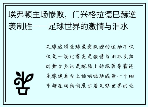埃弗顿主场惨败，门兴格拉德巴赫逆袭制胜——足球世界的激情与泪水